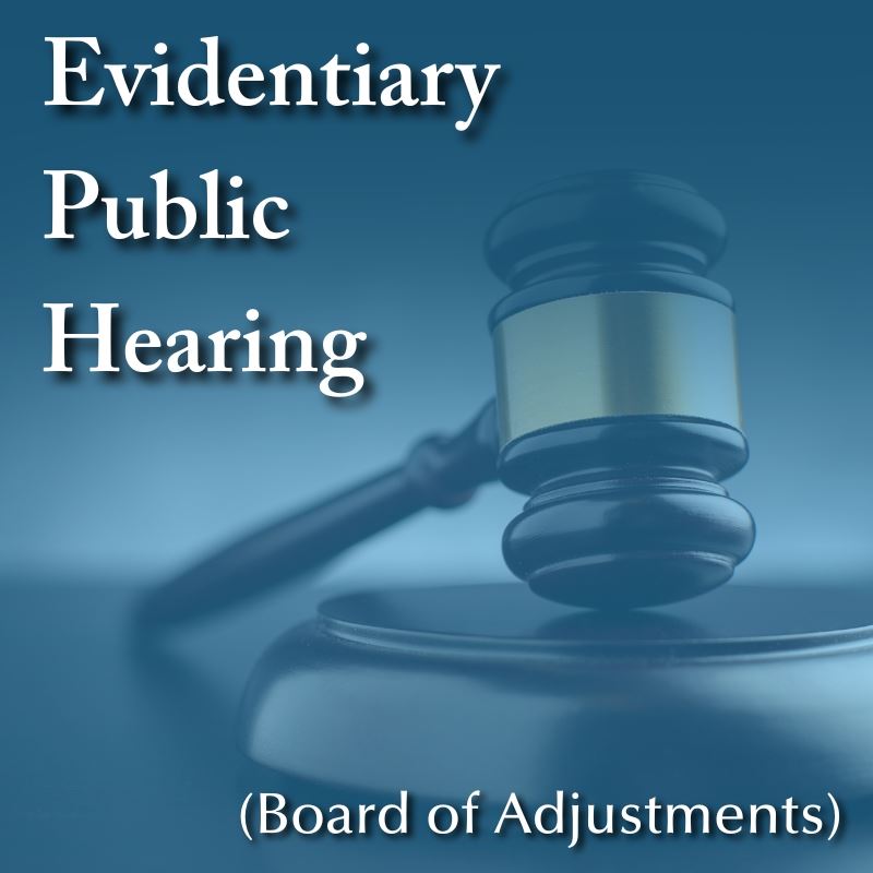 Gavel overlayed with blue, titled Evidentiary Public Hearing